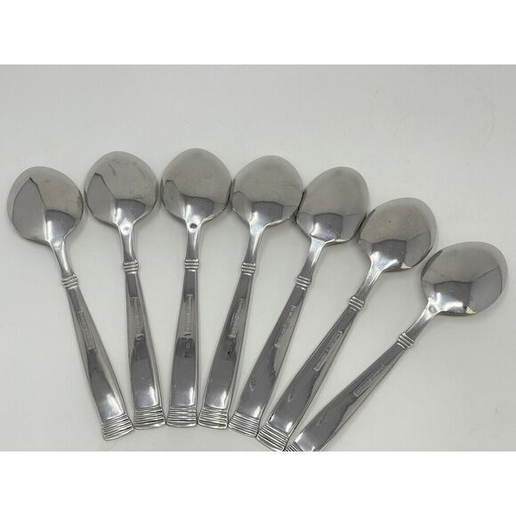 Wallace NAPOLI Glossy Dinner Place Soup Spoons 7” Stainless Flatware Set Of 7 - Picture 6 of 7